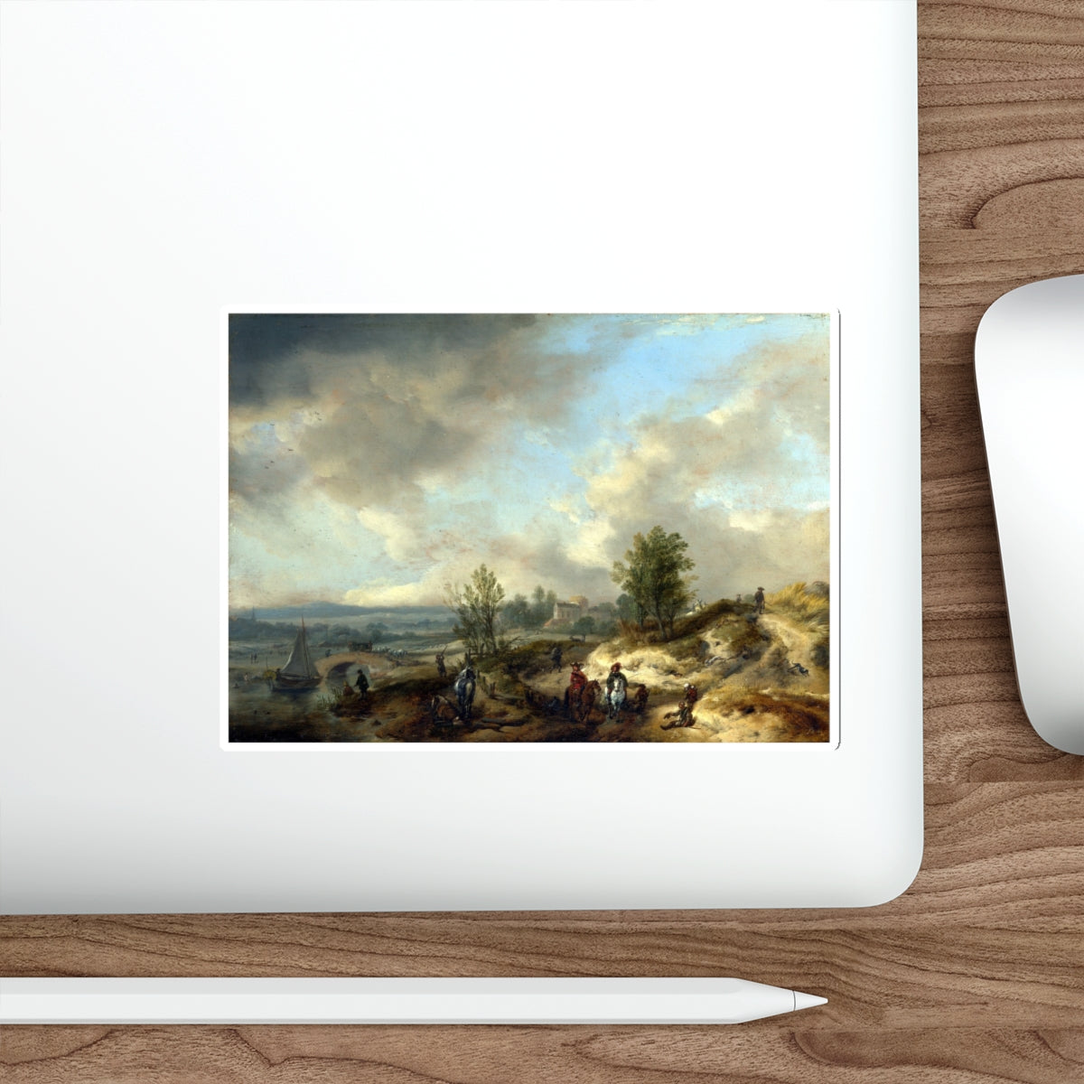 WOUWERMAN, Philips - A Dune Landscape with a River and Many Figures (Artwork) STICKER Vinyl Die-Cut Decal-The Sticker Space