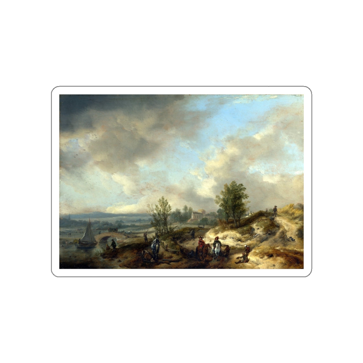 WOUWERMAN, Philips - A Dune Landscape with a River and Many Figures (Artwork) STICKER Vinyl Die-Cut Decal-White-The Sticker Space