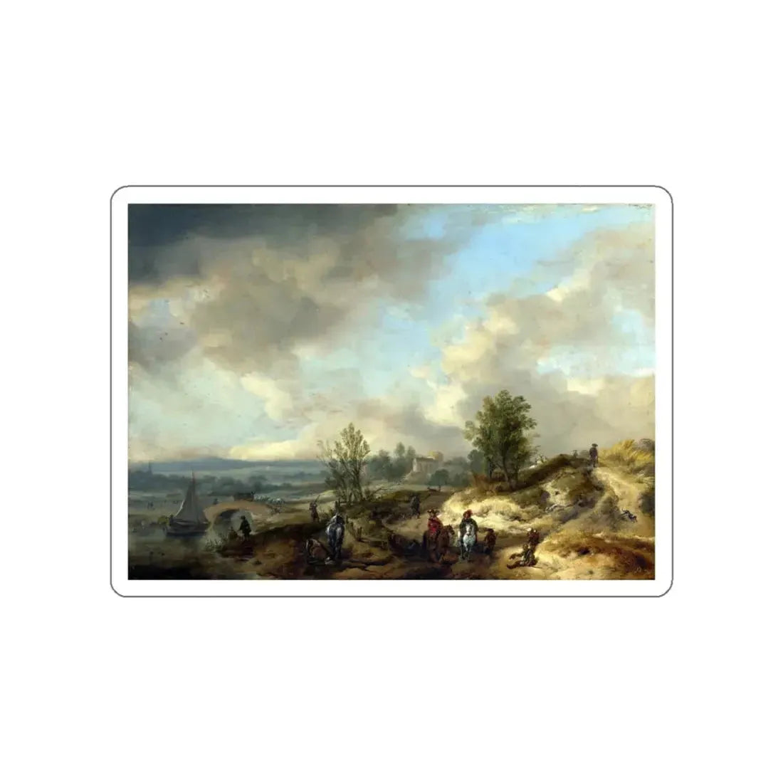 WOUWERMAN, Philips - A Dune Landscape with a River and Many Figures (Artwork) STICKER Vinyl Die-Cut Decal White Die-Cut 5 Inch - The Sticker Space