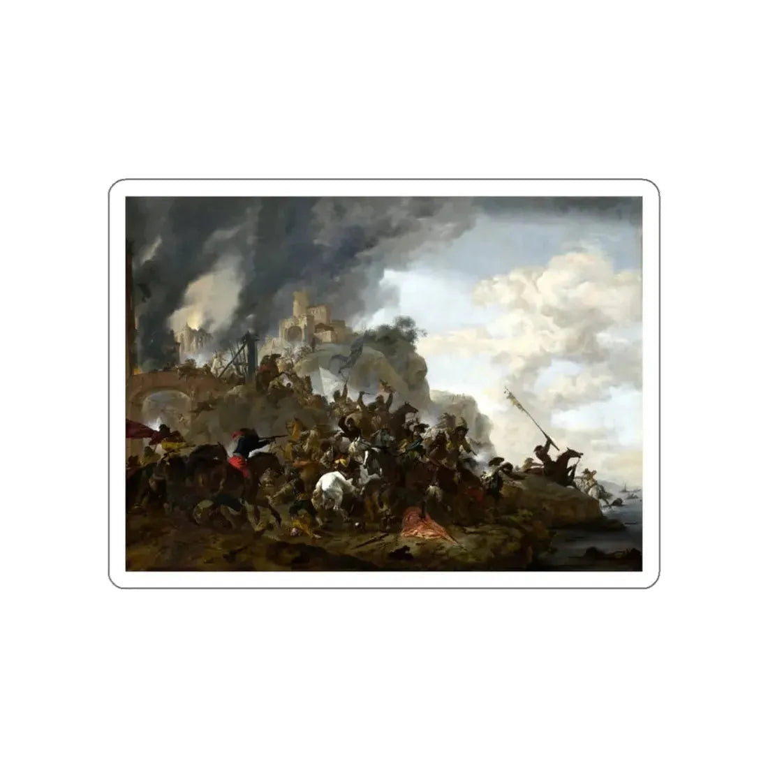 WOUWERMAN, Philips - Cavalry making a Sortie from a Fort on a Hill (Artwork) STICKER Vinyl Die-Cut Decal White Die-Cut 5 Inch - The Sticker Space