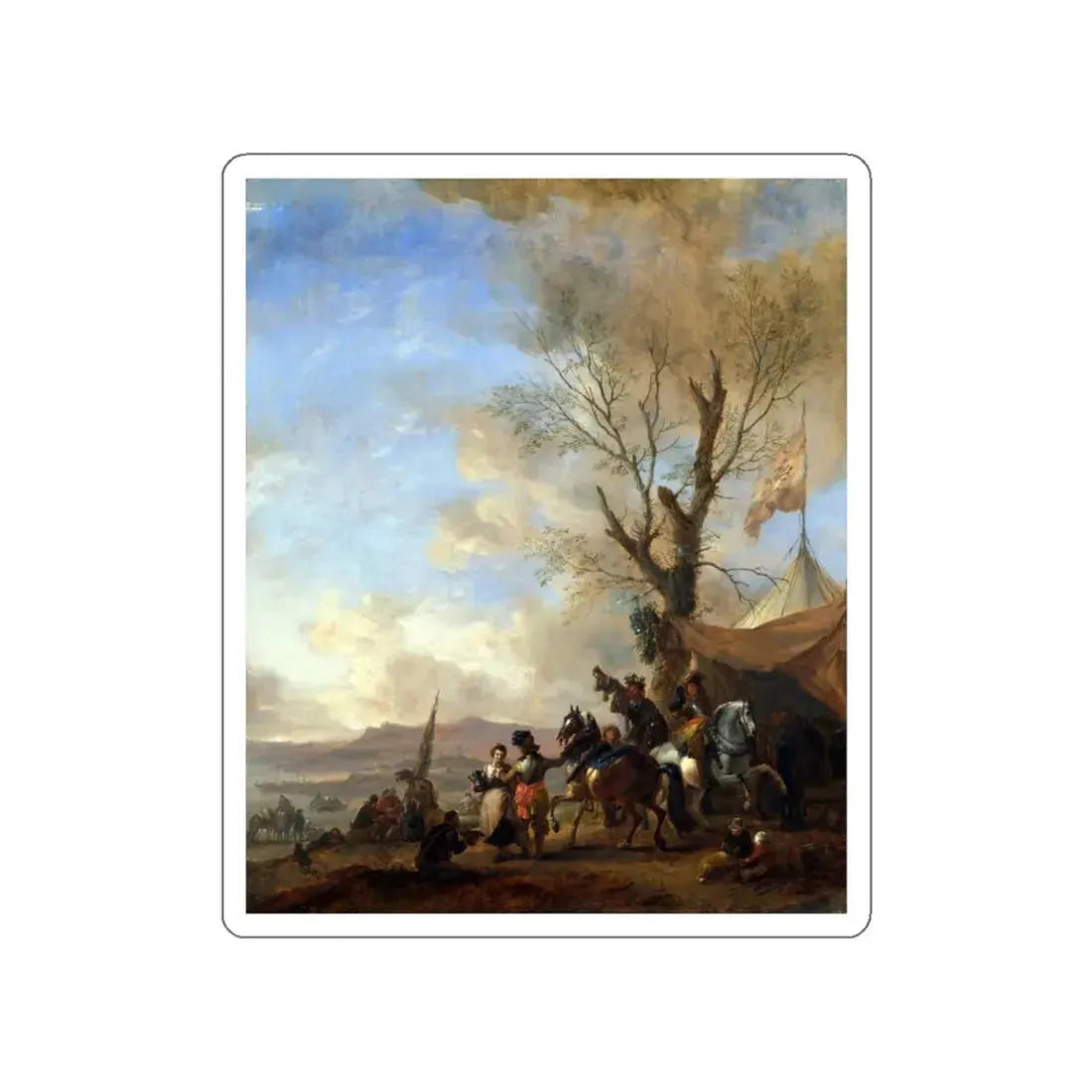 WOUWERMAN, Philips - Cavalrymen halted at a Sutler's Booth (Artwork) STICKER Vinyl Die-Cut Decal White Die-Cut 3 Inch - The Sticker Space