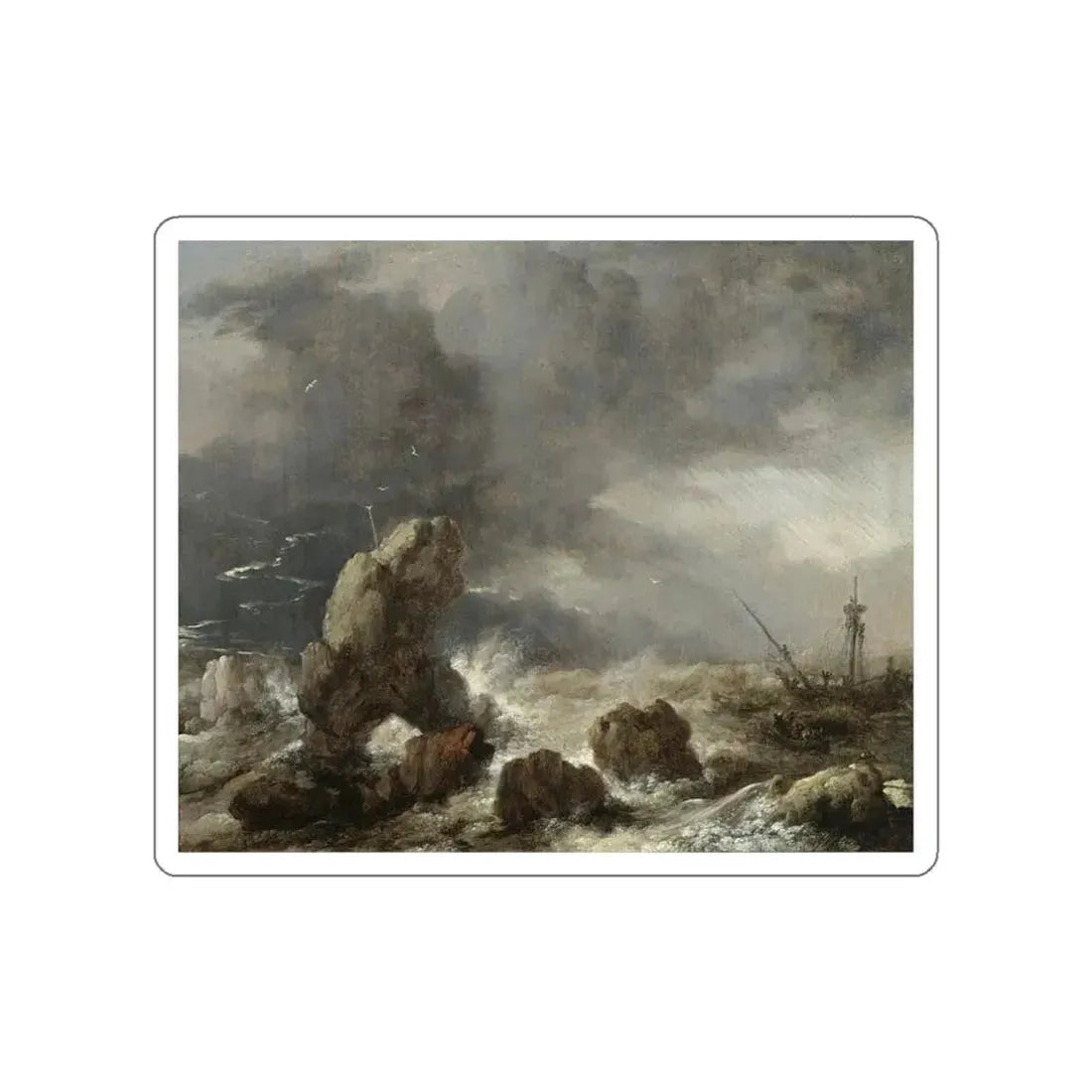 WOUWERMAN, Philips - Ships Foundering in Stormy Seas (Artwork) STICKER Vinyl Die-Cut Decal White Die-Cut 3 Inch - The Sticker Space