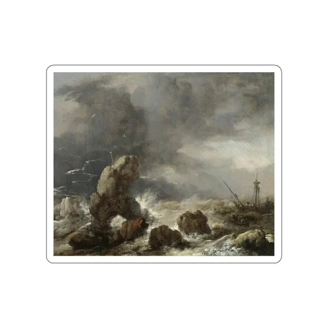 WOUWERMAN, Philips - Ships Foundering in Stormy Seas (Artwork) STICKER Vinyl Die-Cut Decal White Die-Cut 4 Inch - The Sticker Space