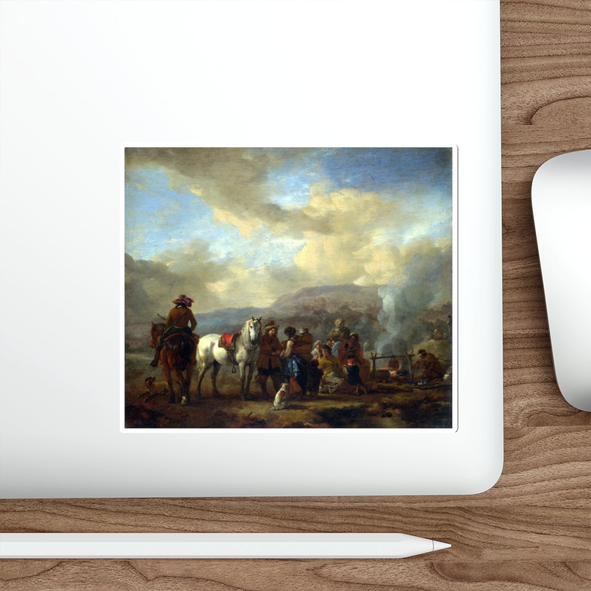 WOUWERMAN, Philips - Two Horsemen at a Gipsy Encampment (Artwork) STICKER Vinyl Die-Cut Decal-The Sticker Space