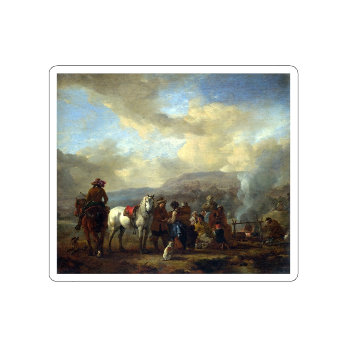 WOUWERMAN, Philips - Two Horsemen at a Gipsy Encampment (Artwork) STICKER Vinyl Die-Cut Decal-White-The Sticker Space