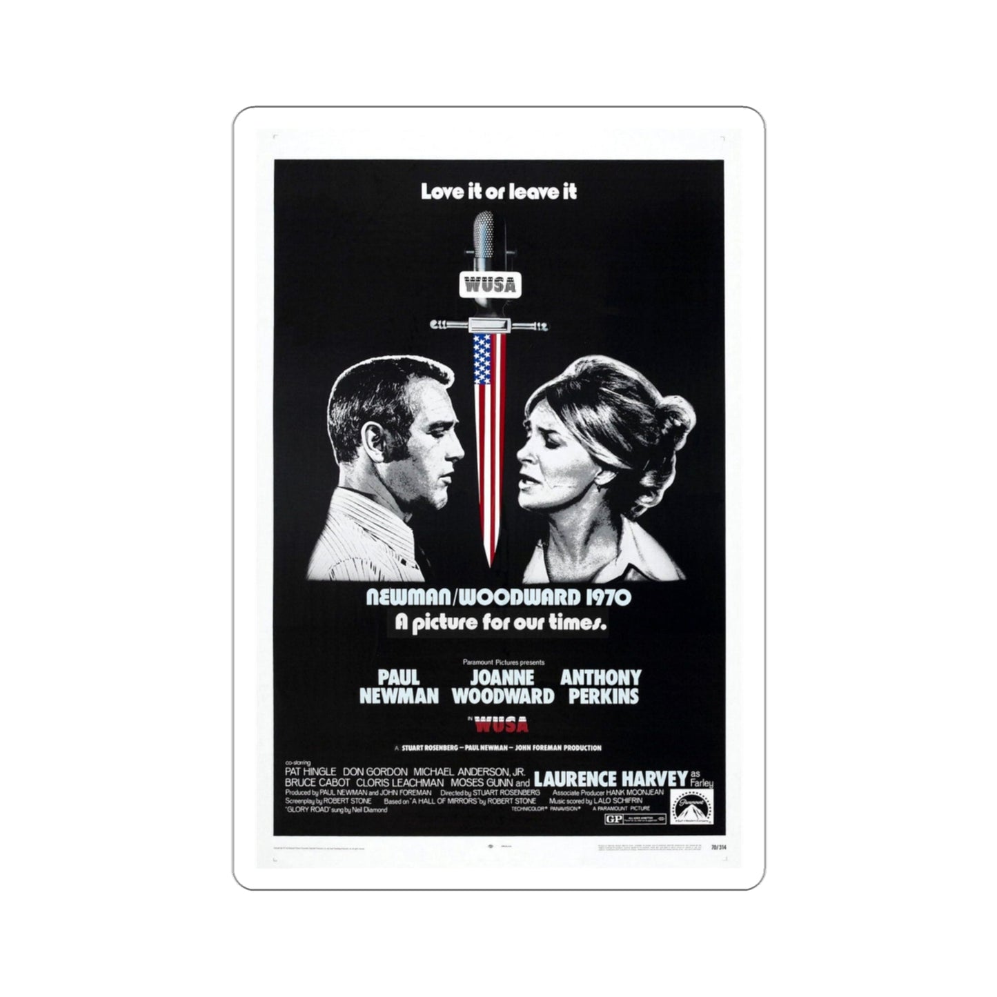 WUSA 1970 Movie Poster STICKER Vinyl Die-Cut Decal-3 Inch-The Sticker Space