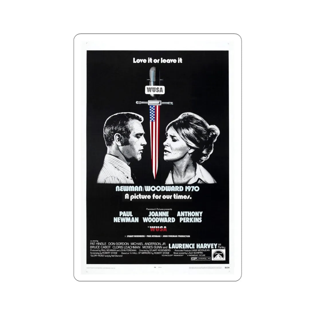 WUSA 1970 Movie Poster STICKER Vinyl Die-Cut Decal 4 Inch - The Sticker Space