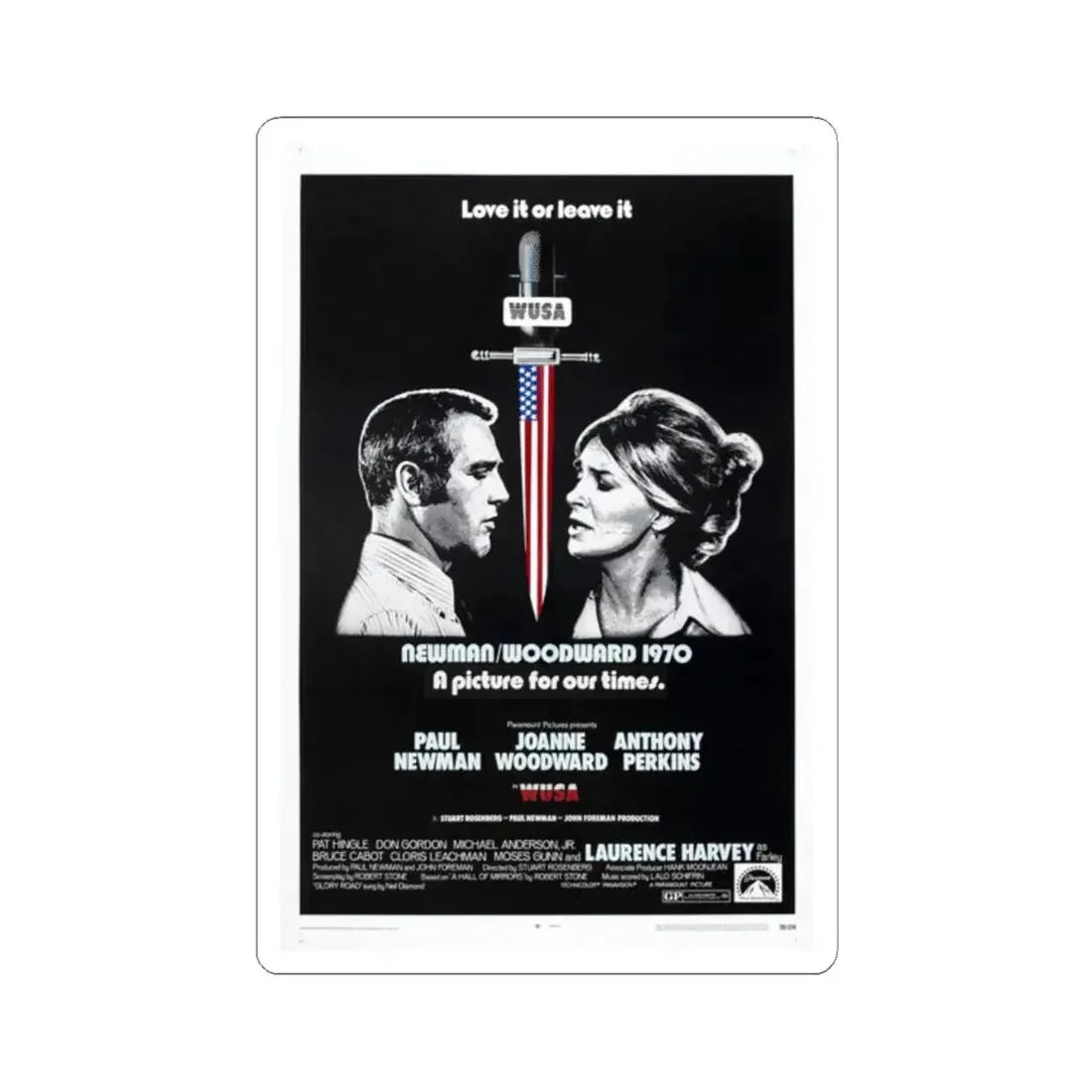 WUSA 1970 Movie Poster - STICKER Vinyl Kiss-Cut Decal 2 Inch White - The Sticker Space