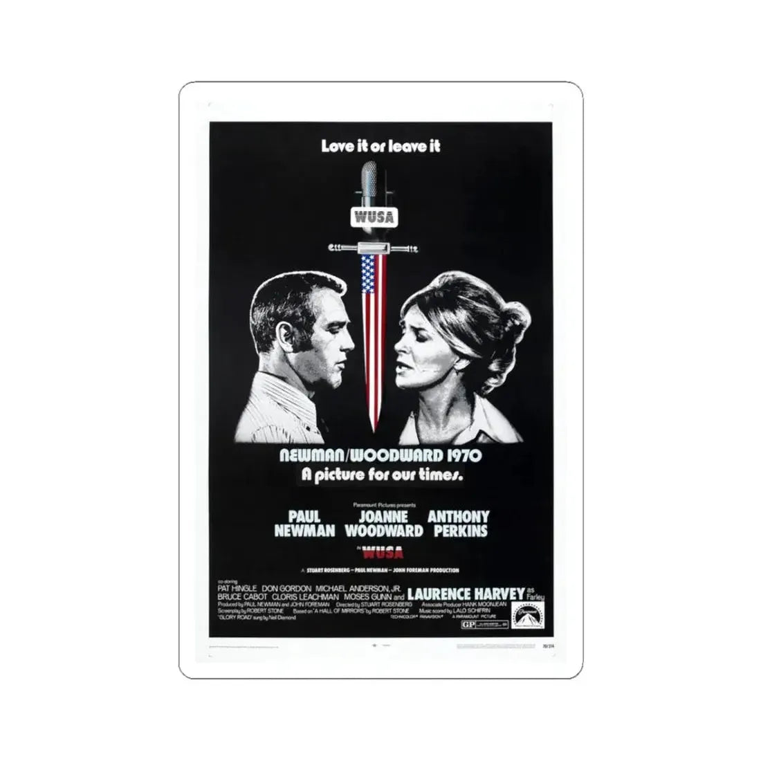 WUSA 1970 Movie Poster - STICKER Vinyl Kiss-Cut Decal 3 Inch White - The Sticker Space