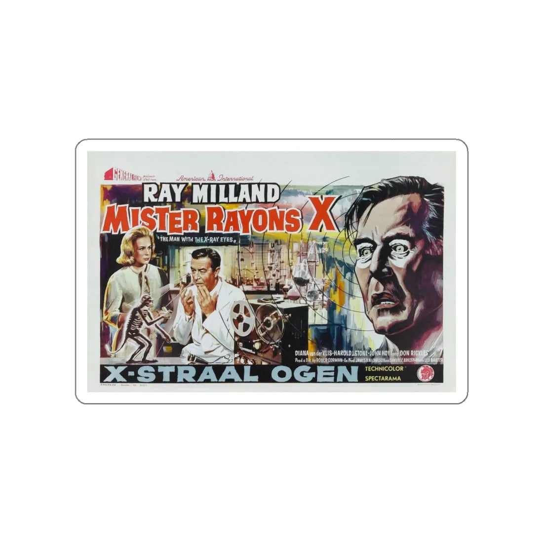 X - THE MAN WITH THE X - RAY EYES (BELGIAN) 1963 Movie Poster STICKER Vinyl Die-Cut Decal 6 Inch - The Sticker Space