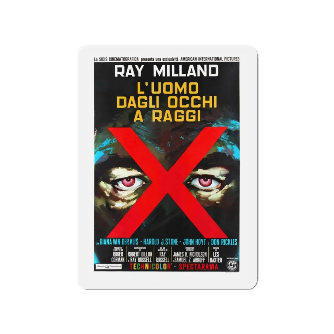 X - THE MAN WITH THE X - RAY EYES (ITALIAN) 1963 Movie Poster - Refrigerator Magnet 3 Inch - The Sticker Space