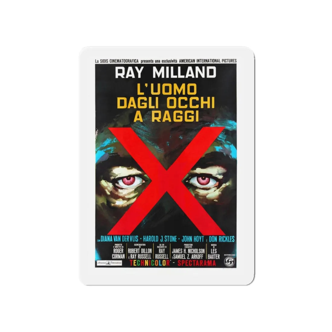 X - THE MAN WITH THE X - RAY EYES (ITALIAN) 1963 Movie Poster - Refrigerator Magnet 4 Inch - The Sticker Space