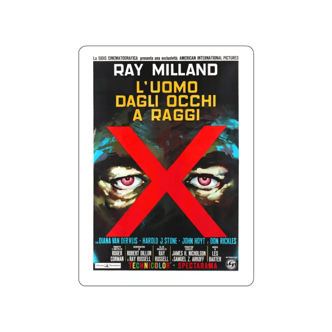 X - THE MAN WITH THE X - RAY EYES (ITALIAN) 1963 Movie Poster STICKER Vinyl Die-Cut Decal 4 Inch - The Sticker Space