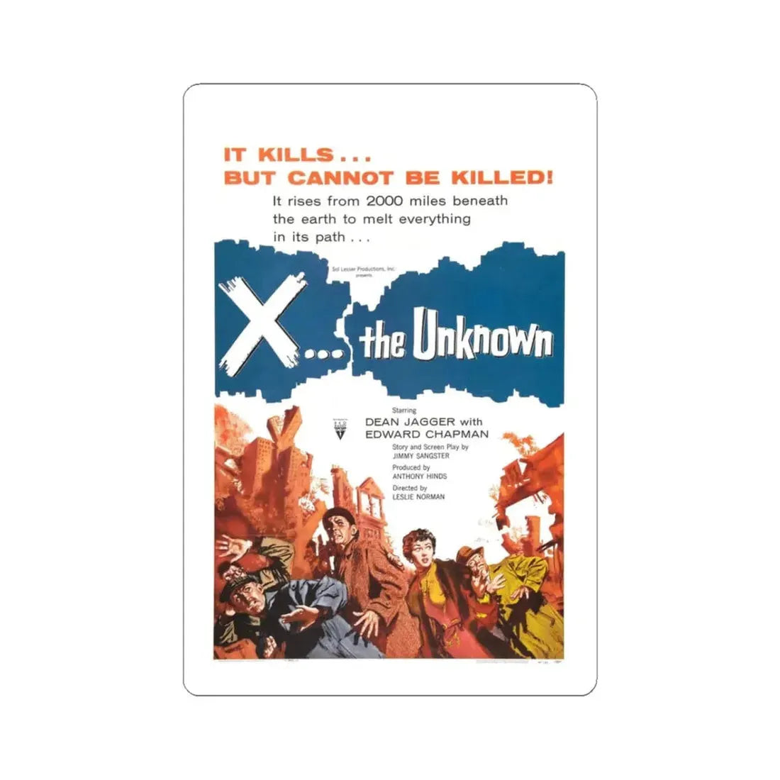 X - THE UNKNOWN 1956 Movie Poster - STICKER Vinyl Kiss-Cut Decal 3 Inch White - The Sticker Space