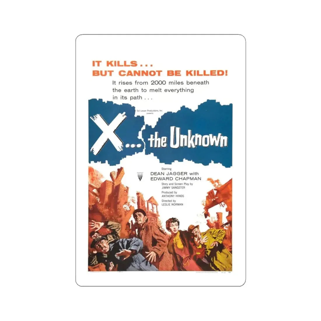X - THE UNKNOWN 1956 Movie Poster - STICKER Vinyl Kiss-Cut Decal 6 Inch White - The Sticker Space