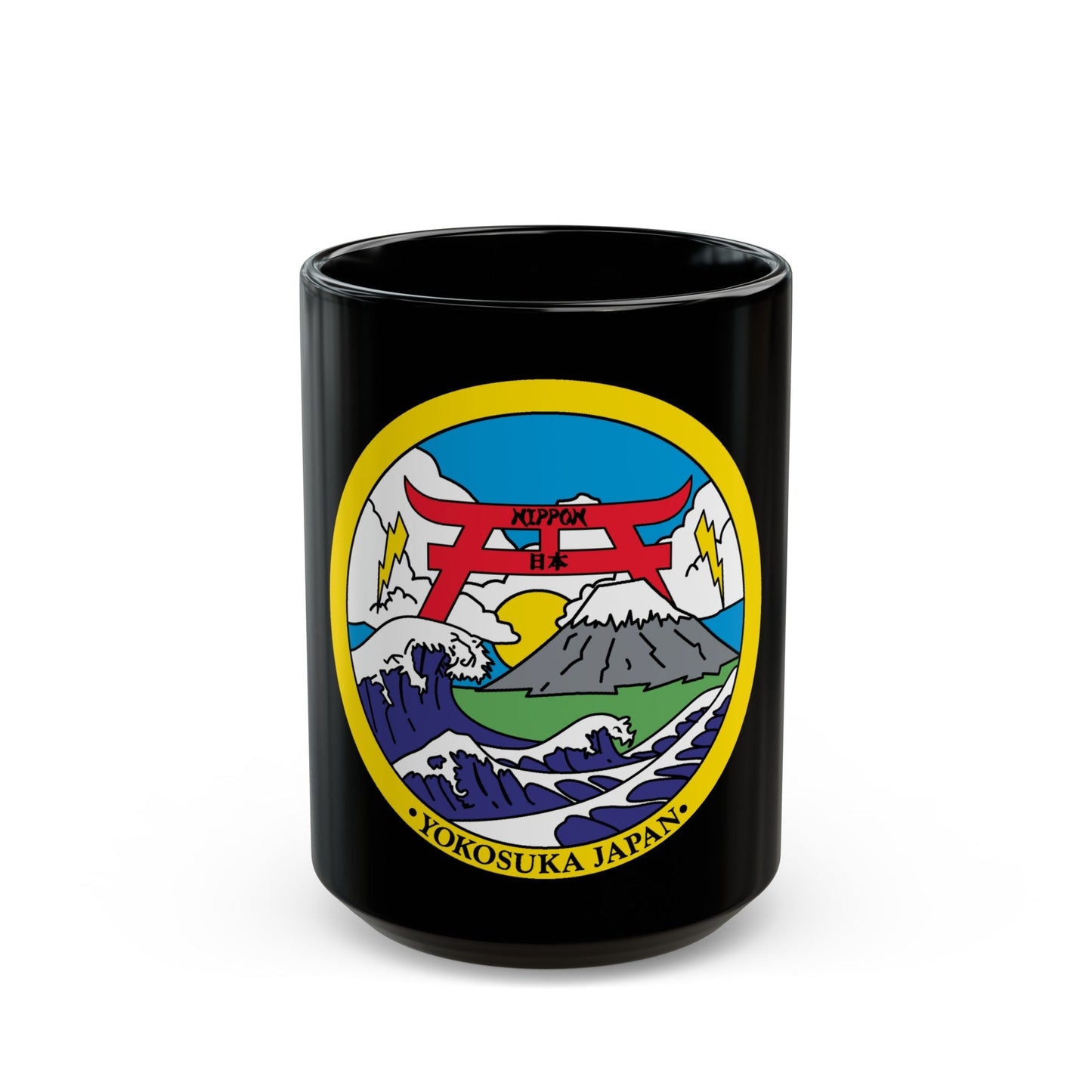 Yokosuka Japan NAVPACMETOFAC (U.S. Navy) Black Coffee Mug-15oz-The Sticker Space