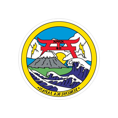 Yokosuka Japan NAVPACMETOFAC (U.S. Navy) REVERSE PRINT Transparent Die-Cut STICKER 2 Inch Die-Cut Transparent - The Sticker Space