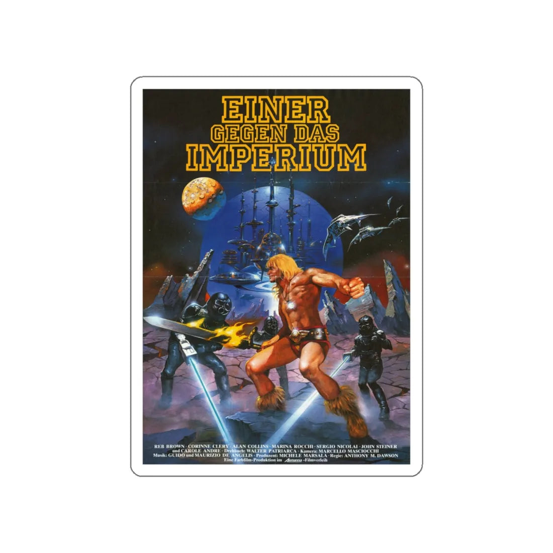 YOR THE HUNTER FROM THE FUTURE (GERMAN) 1983 Movie Poster STICKER Vinyl Die-Cut Decal 6 Inch - The Sticker Space