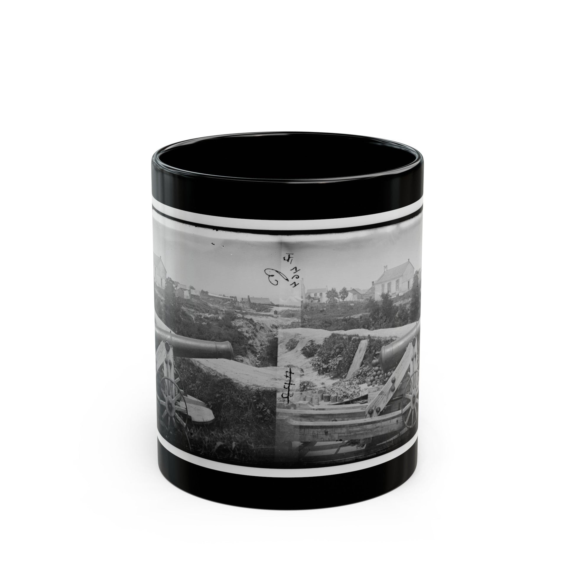 Yorktown, Va. Confederate Naval Gun; In Background Is Nelson Church, Used As A Hospital (U.S. Civil War) Black Coffee Mug-11oz-The Sticker Space