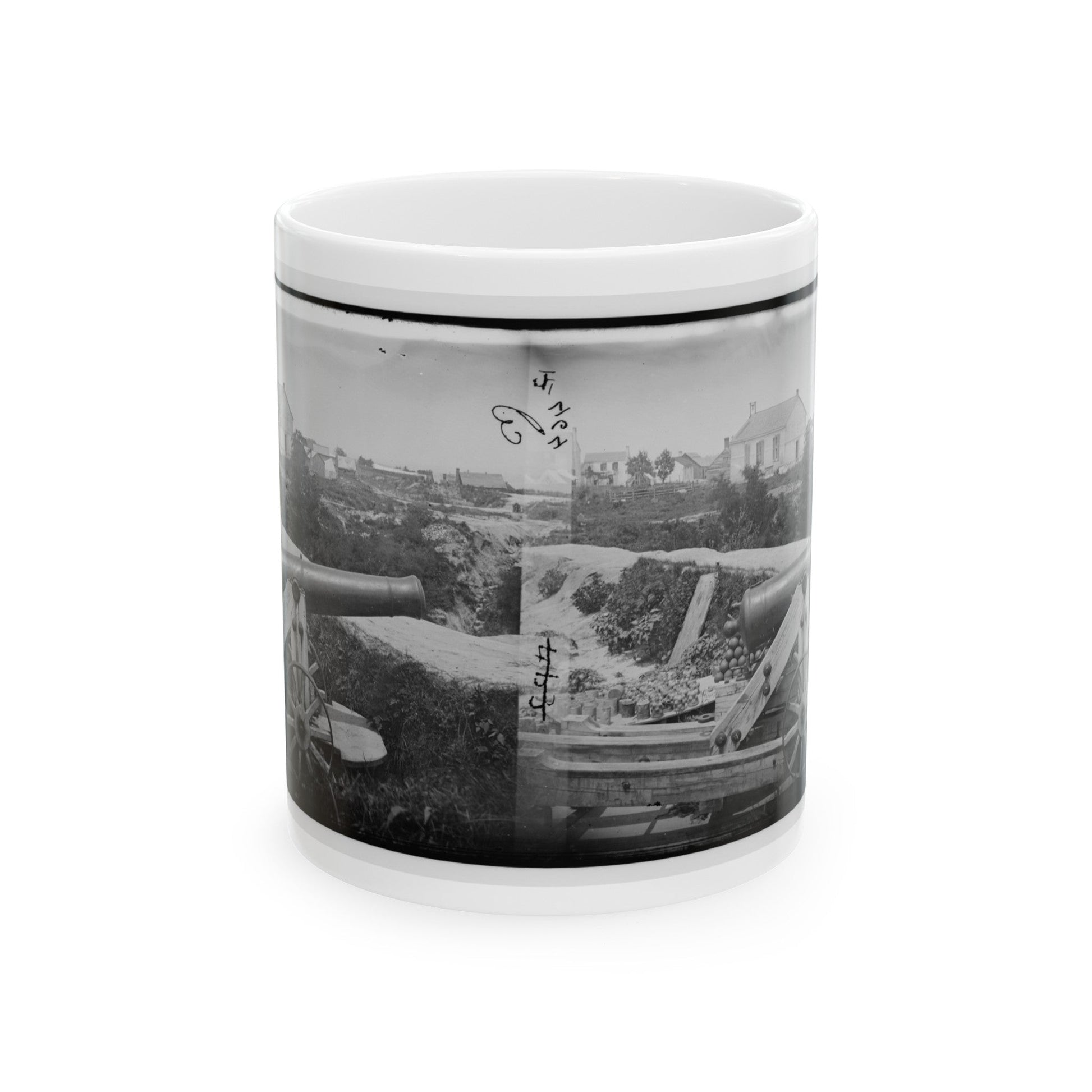 Yorktown, Va. Confederate Naval Gun; In Background Is Nelson Church, Used As A Hospital (U.S. Civil War) White Coffee Mug-11oz-The Sticker Space