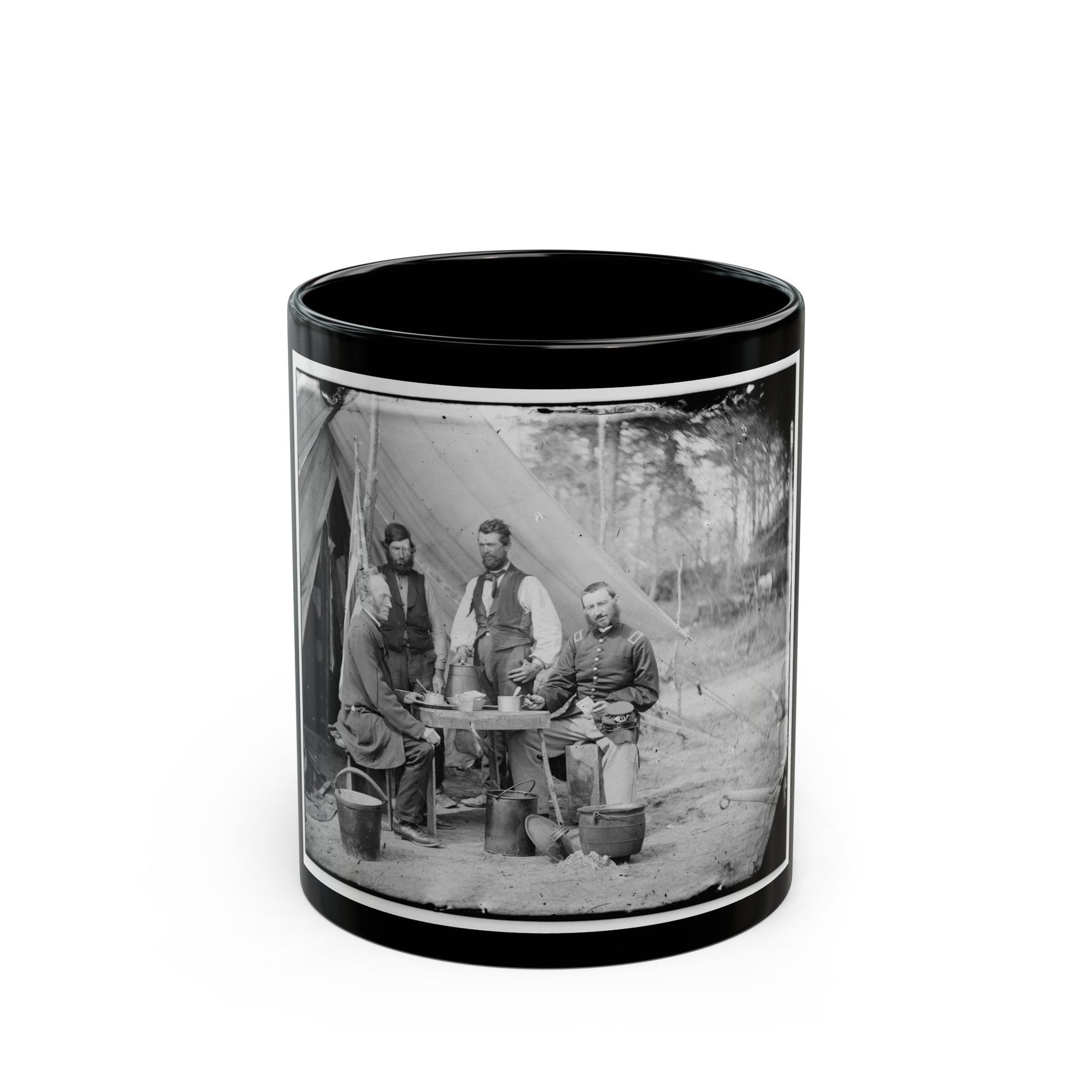 Yorktown, Va., Vicinity. Group Before The Photographic Tent At Camp Winfield Scott (U.S. Civil War) Black Coffee Mug-11oz-The Sticker Space