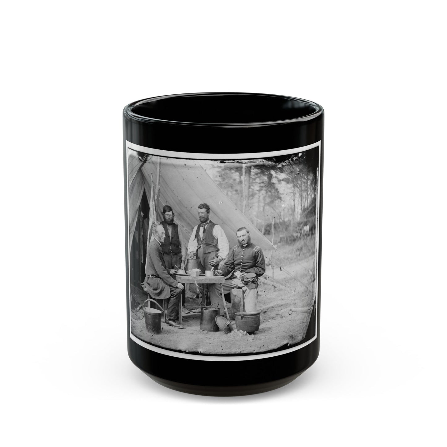 Yorktown, Va., Vicinity. Group Before The Photographic Tent At Camp Winfield Scott (U.S. Civil War) Black Coffee Mug-15oz-The Sticker Space