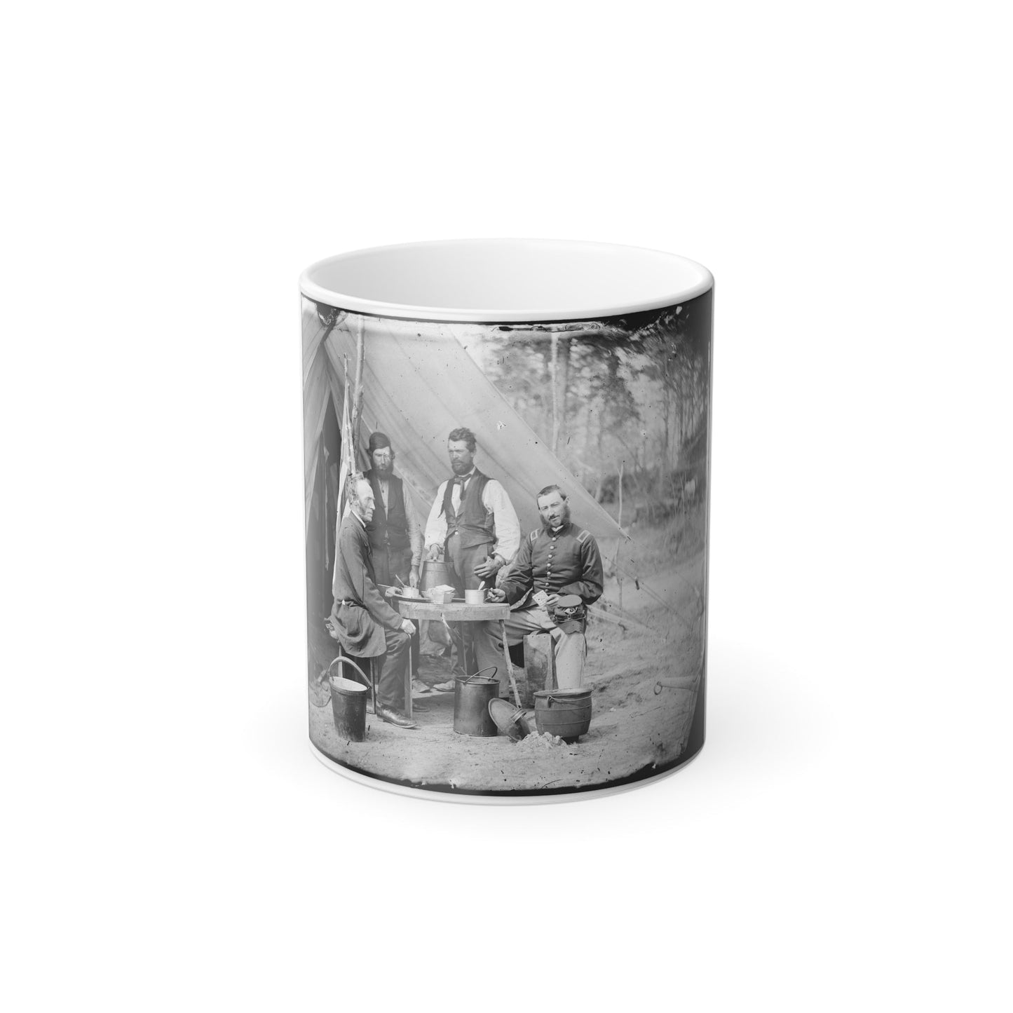 Yorktown, Va., Vicinity. Group Before the Photographic Tent at Camp Winfield Scott (U.S. Civil War) Color Morphing Mug 11oz-11oz-The Sticker Space