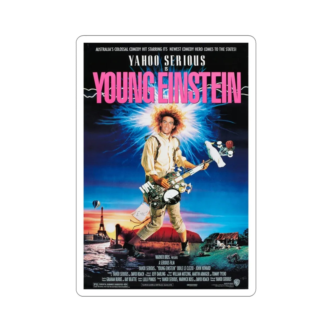 Young Einstein 1989 Movie Poster STICKER Vinyl Die-Cut Decal 5 Inch - The Sticker Space