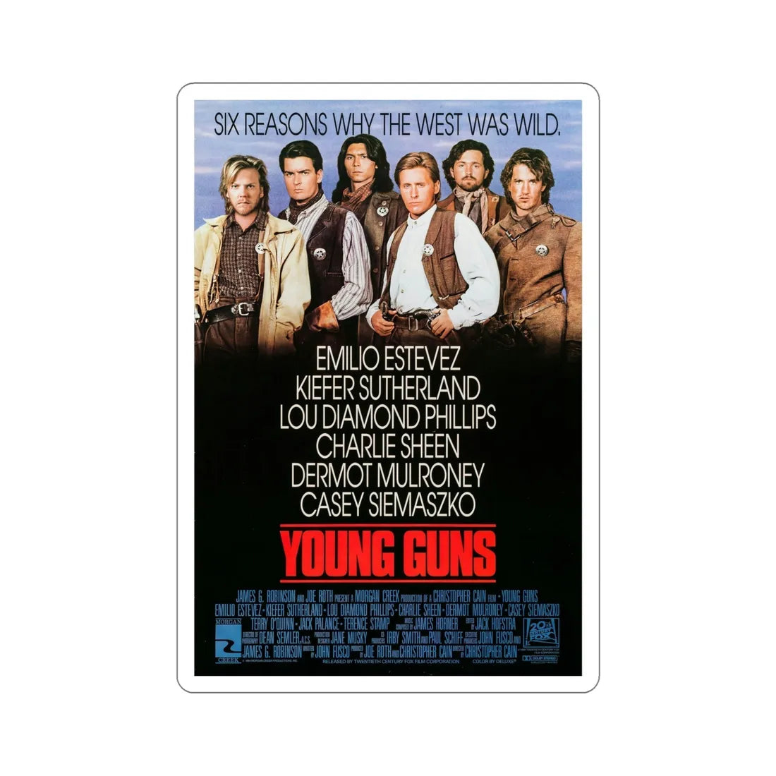 Young Guns 1988 Movie Poster STICKER Vinyl Die-Cut Decal 6 Inch - The Sticker Space
