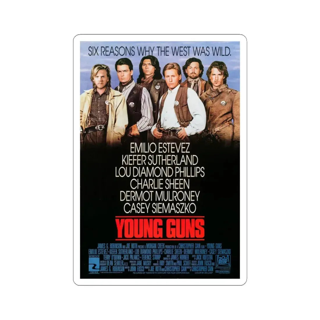 Young Guns 1988 Movie Poster - STICKER Vinyl Kiss-Cut Decal 4 Inch White - The Sticker Space