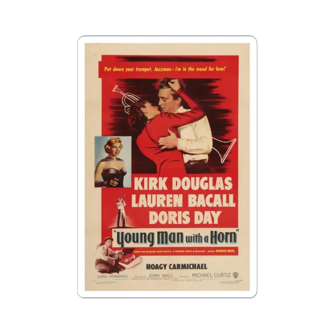 Young Man with a Horn 1950 Movie Poster - STICKER Vinyl Kiss-Cut Decal 2 Inch White - The Sticker Space