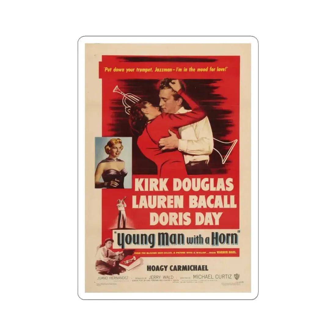 Young Man with a Horn 1950 Movie Poster - STICKER Vinyl Kiss-Cut Decal 3 Inch White - The Sticker Space