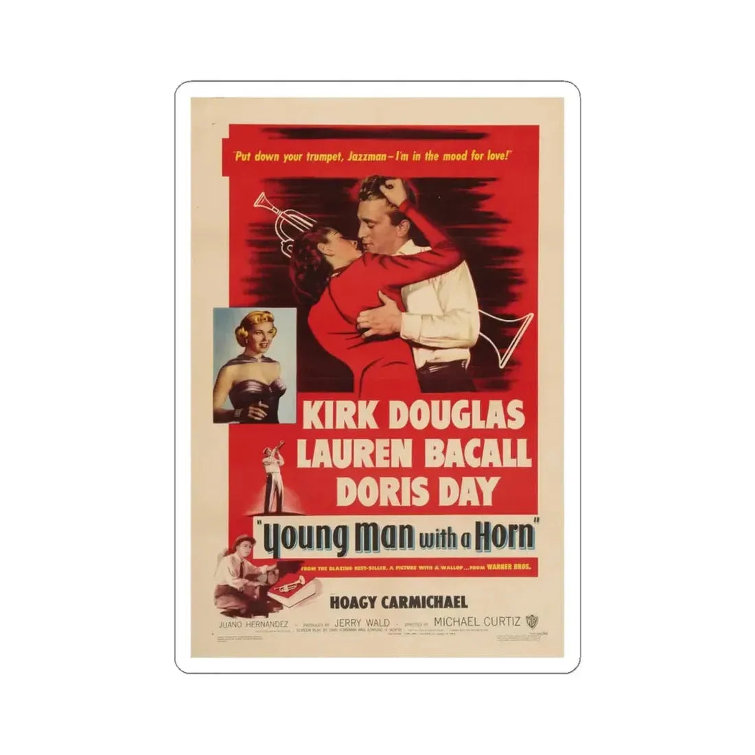 Young Man with a Horn 1950 Movie Poster - STICKER Vinyl Kiss-Cut Decal 4 Inch White - The Sticker Space