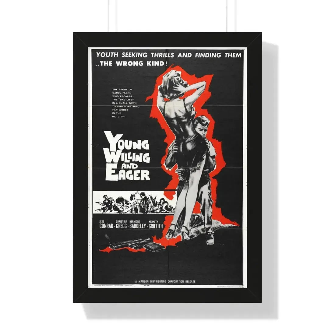 YOUNG WILLING AND EAGER 1961 - Framed Movie Poster 16″ x 24″ Black - The Sticker Space