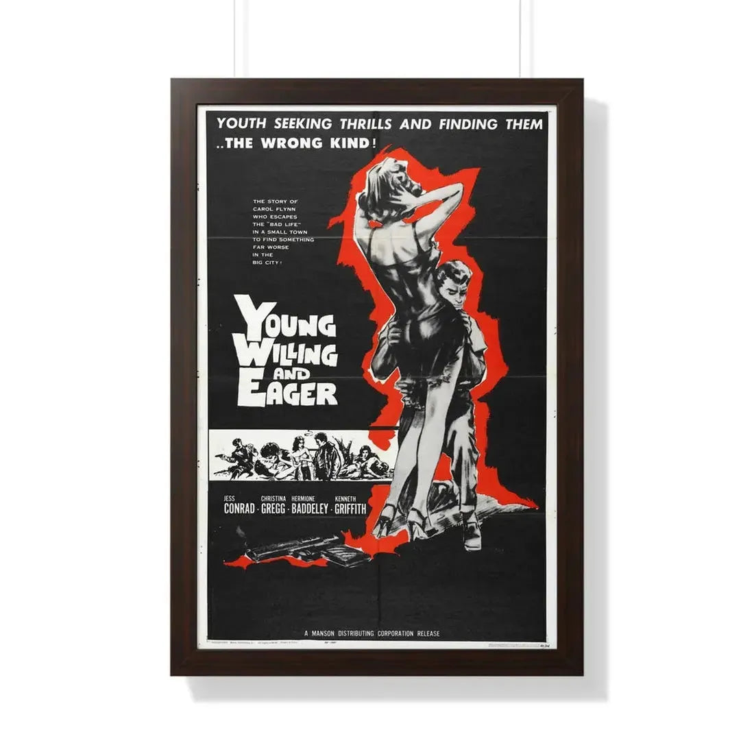 YOUNG WILLING AND EAGER 1961 - Framed Movie Poster 20" x 30" Walnut - The Sticker Space