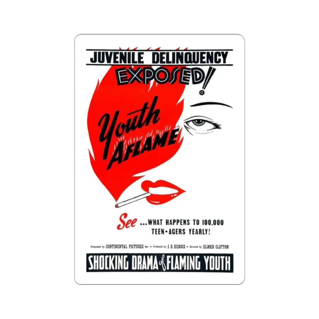 YOUTH AFLAME 1944 Movie Poster - STICKER Vinyl Kiss-Cut Decal 2 Inch White - The Sticker Space