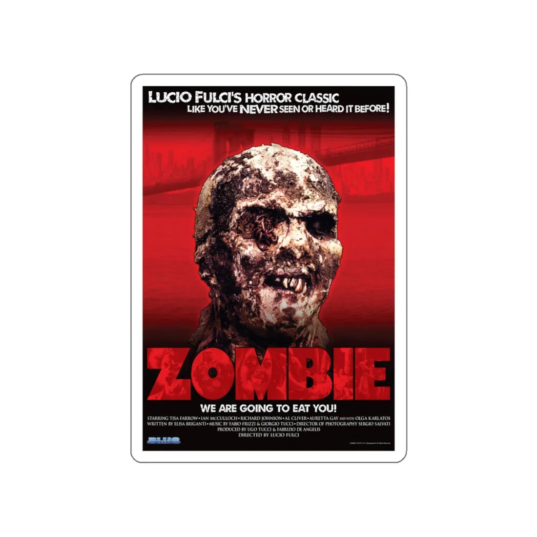 ZOMBI 2 (BLU-RAY RELEASE) 1979 Movie Poster STICKER Vinyl Die-Cut Decal 4 Inch - The Sticker Space