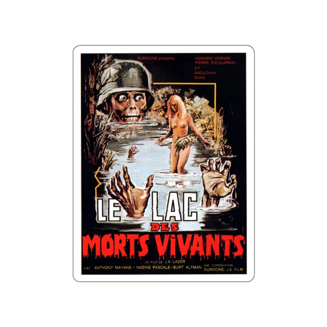 ZOMBIE LAKE 1981 Movie Poster STICKER Vinyl Die-Cut Decal 3 Inch - The Sticker Space