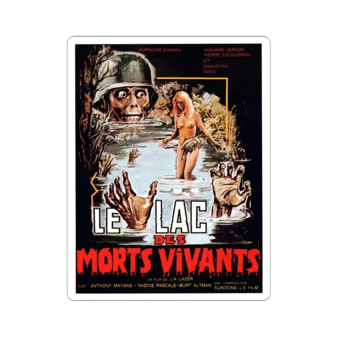 ZOMBIE LAKE 1981 Movie Poster - STICKER Vinyl Kiss-Cut Decal 3 Inch White - The Sticker Space