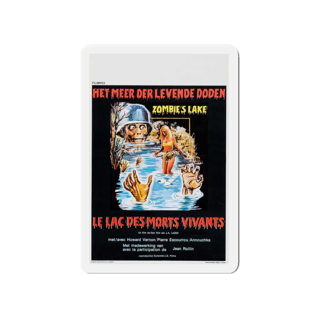 ZOMBIE LAKE (BELGIAN) 1981 Movie Poster - Refrigerator Magnet 4 Inch - The Sticker Space