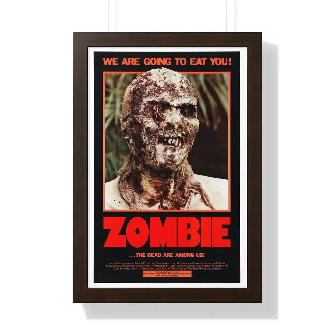 ZOMBIE (ZOMBIE 2,  ZOMBIE FLESHEATERS) 1979 - Framed Movie Poster 16″ x 24″ Walnut - The Sticker Space