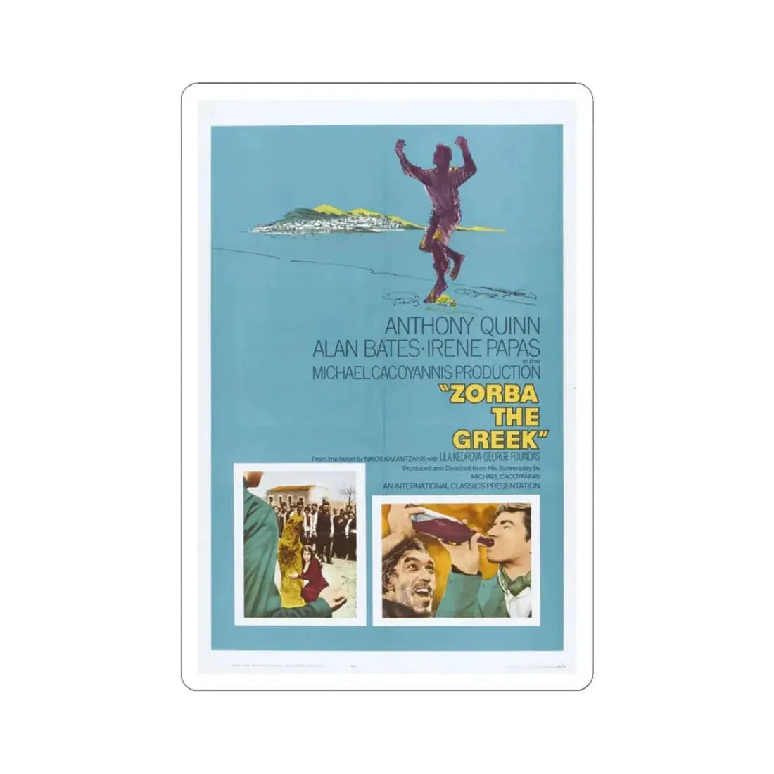 Zorba the Greek 1964 Movie Poster - STICKER Vinyl Kiss-Cut Decal 3 Inch White - The Sticker Space