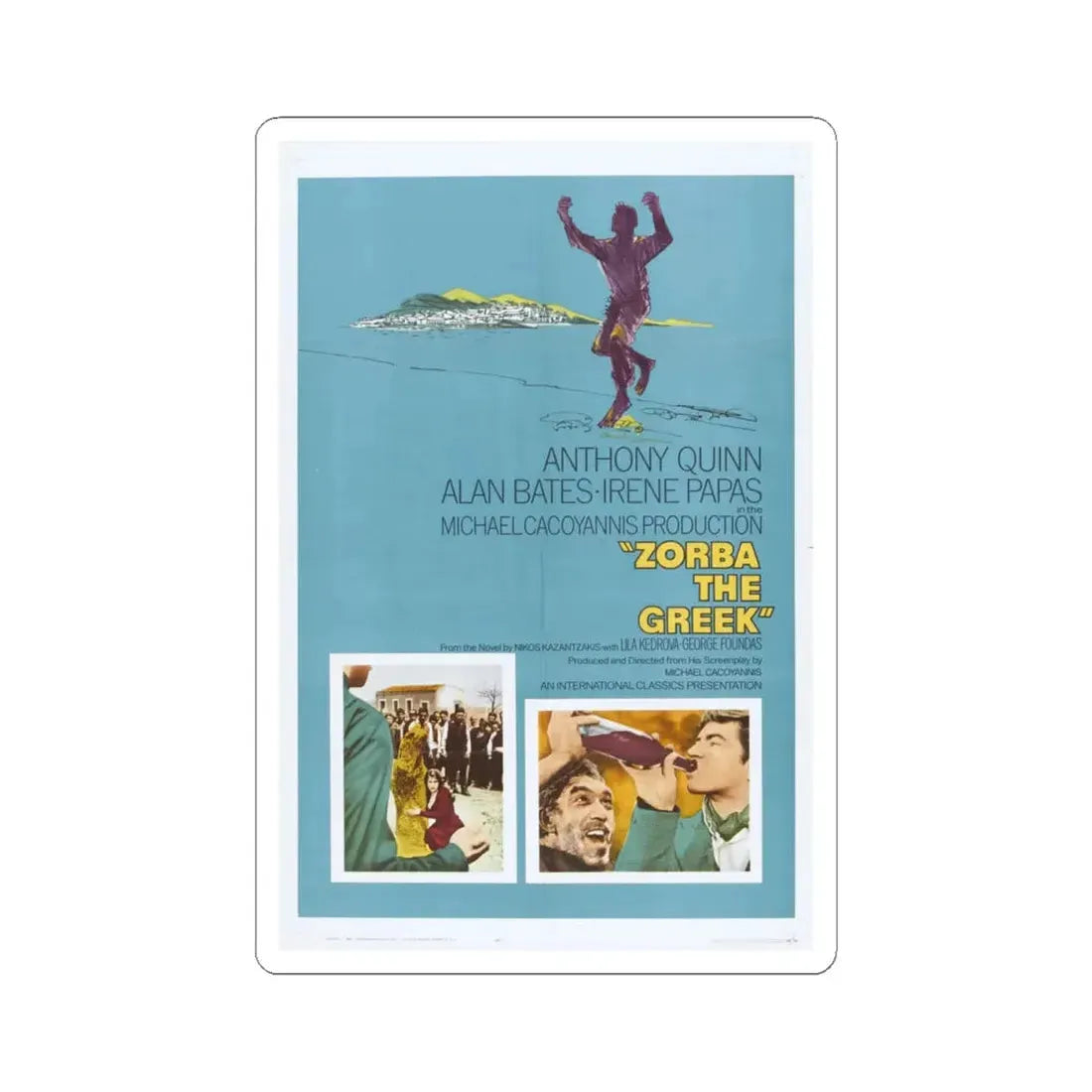 Zorba the Greek 1964 Movie Poster - STICKER Vinyl Kiss-Cut Decal 4 Inch White - The Sticker Space
