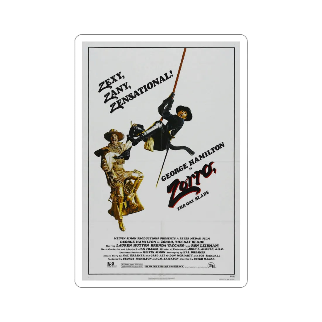 Zorro, the Gay Blade 1981 Movie Poster STICKER Vinyl Die-Cut Decal 4 Inch - The Sticker Space