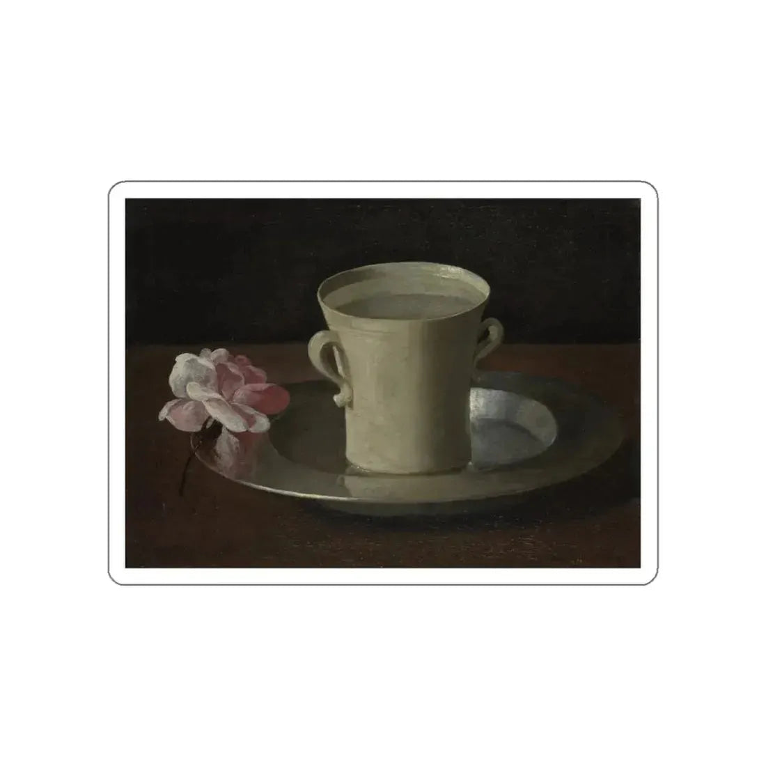 ZURBARAN, Francisco de - Cup of Water and a Rose on a Silver Plate (Artwork) STICKER Vinyl Die-Cut Decal White Die-Cut 5 Inch - The Sticker Space