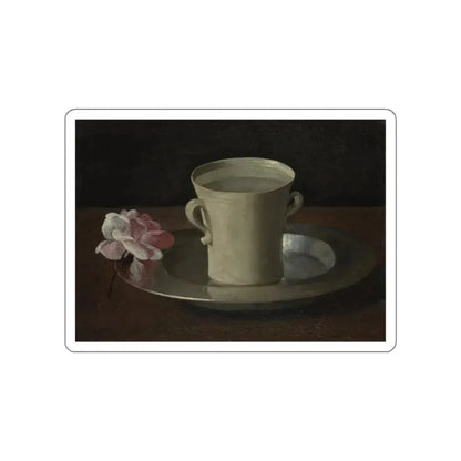 ZURBARAN, Francisco de - Cup of Water and a Rose on a Silver Plate (Artwork) STICKER Vinyl Die-Cut Decal White Die-Cut 6 Inch - The Sticker Space