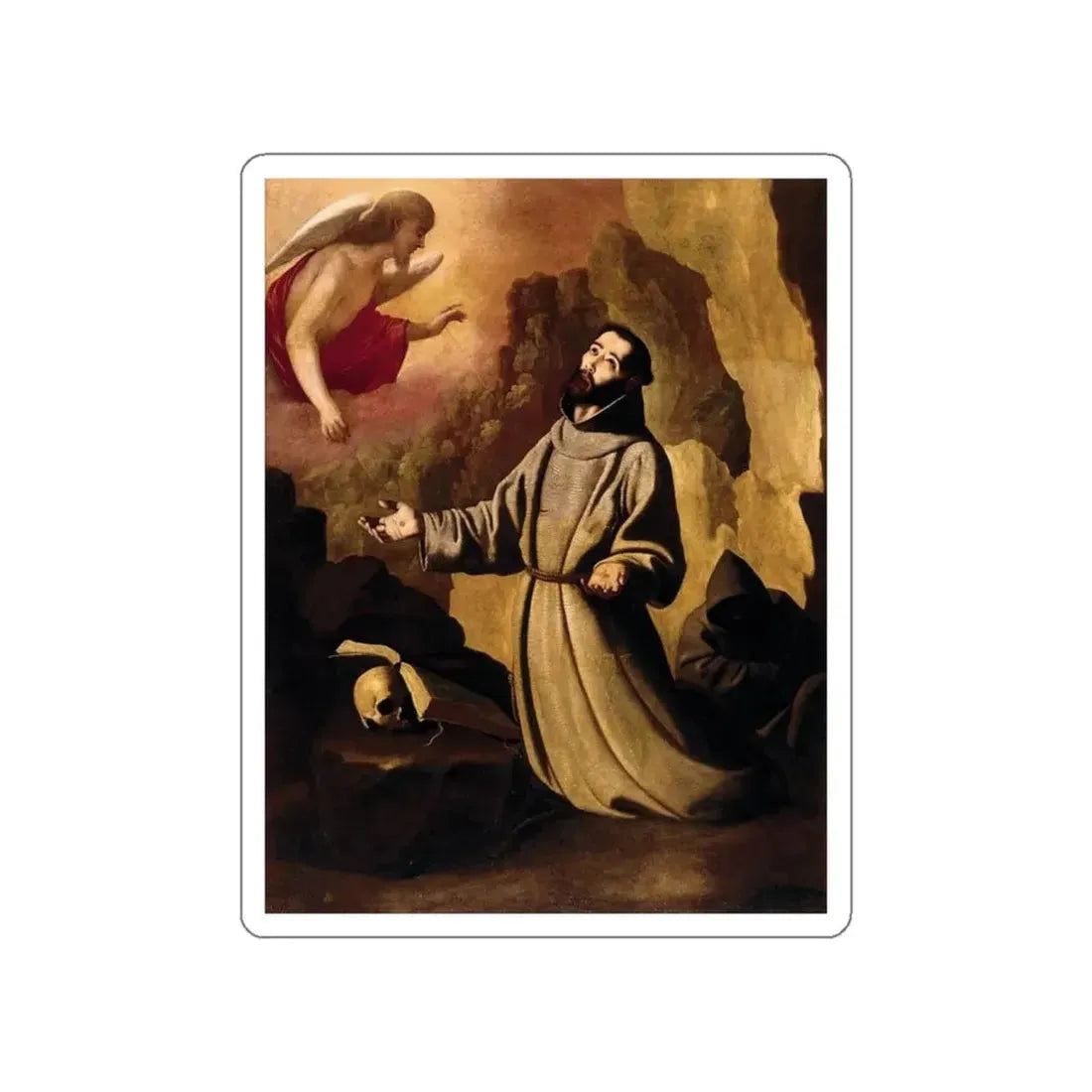 ZURBARAN, Francisco de - St Francis of Assisi Receiving the Stigmata (Artwork) STICKER Vinyl Die-Cut Decal White Die-Cut 6 Inch - The Sticker Space