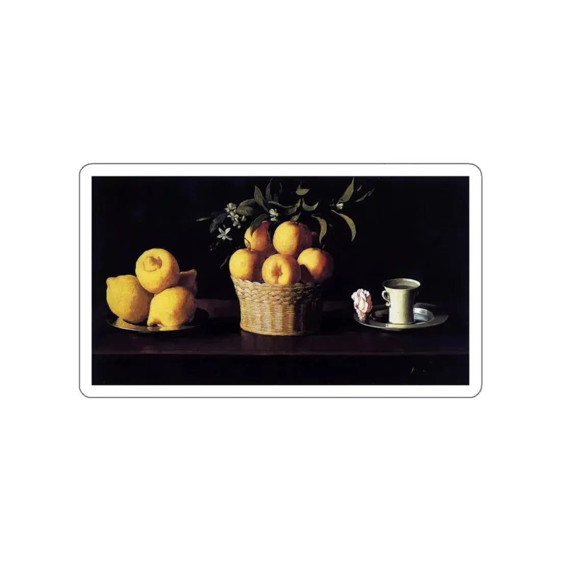 ZURBARAN, Francisco de - Still-life with Lemons, Oranges and Rose (Artwork) STICKER Vinyl Die-Cut Decal White Die-Cut 4 Inch - The Sticker Space