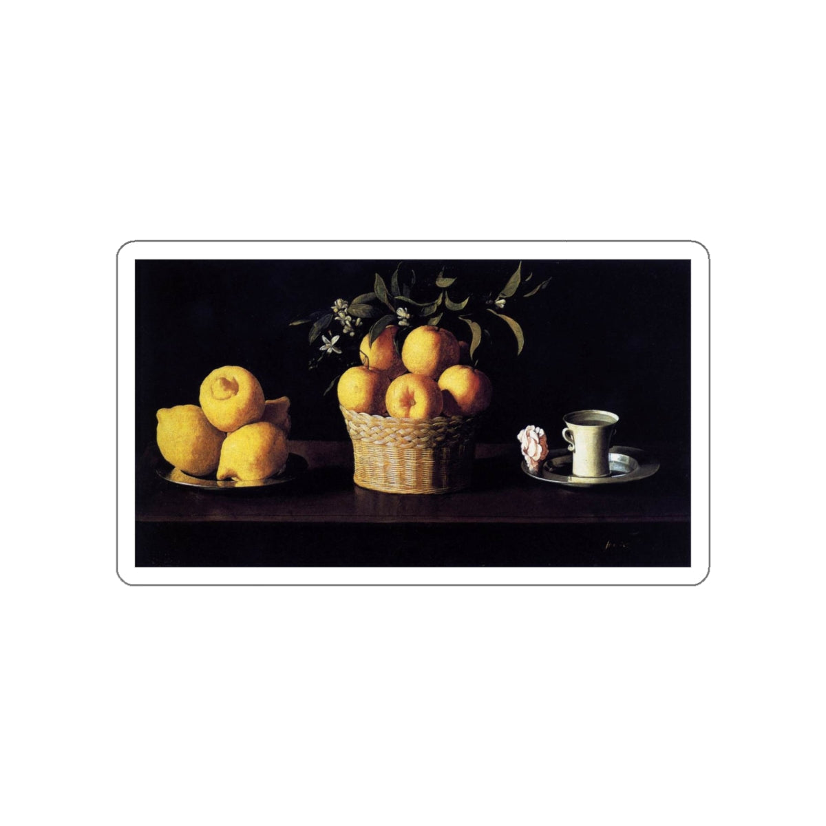 ZURBARAN, Francisco de - Still-life with Lemons, Oranges and Rose (Artwork) STICKER Vinyl Die-Cut Decal-White-The Sticker Space