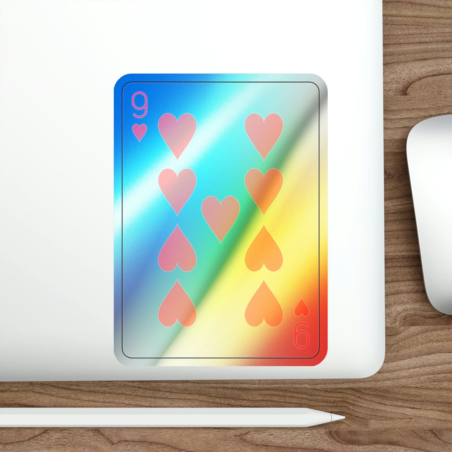 9 of Hearts Playing Card Holographic STICKER Die-Cut Vinyl Decal-The Sticker Space